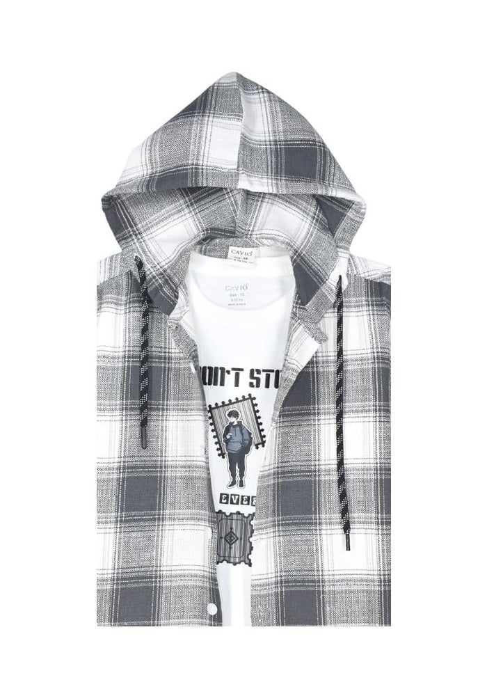 CAVIO Boys Full Sleeves Checked Shirt and T-Shirt - Image 5